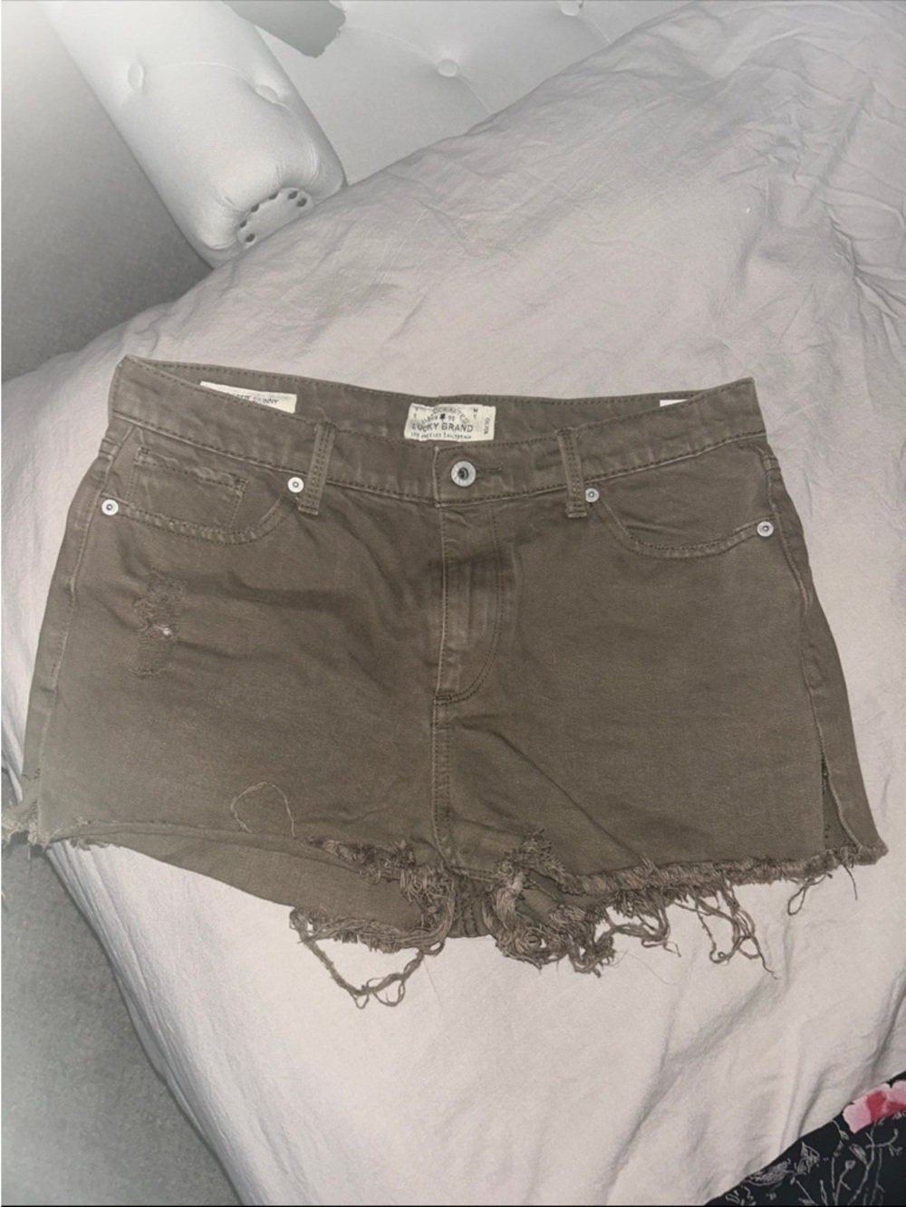 Women’s Distressed Cutoff Shorts - Military Green Color